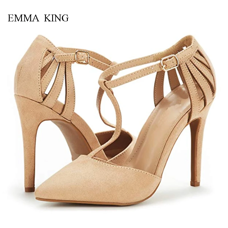 

Classic T-strap Women Thin High Heels Buckle Shallow Mouth Stilettos Fashion Pointed Toe Pumps All-match Party Shoes Women