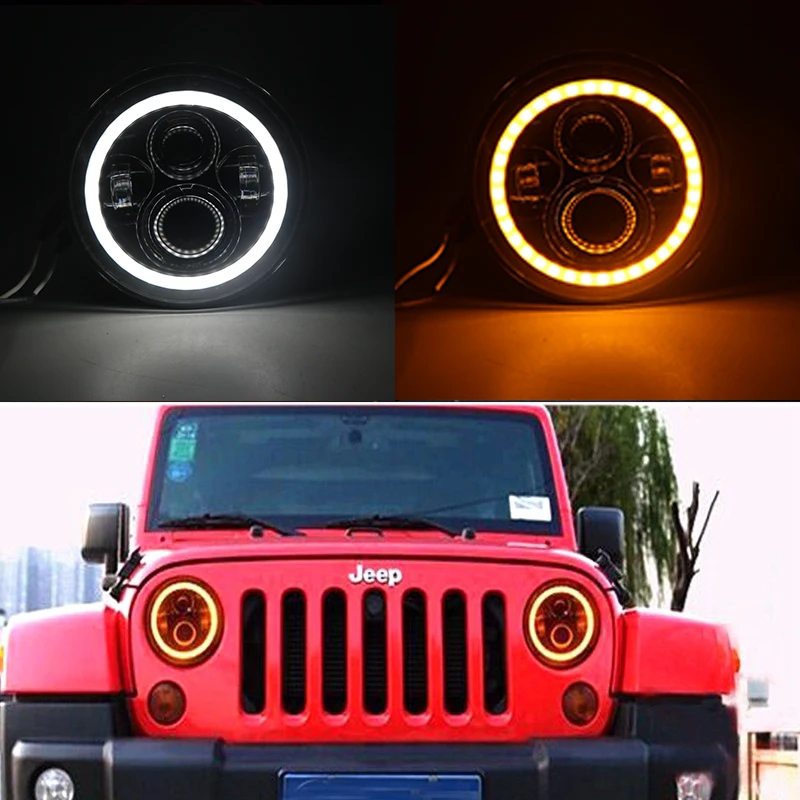 

7" Inch Round H4 LED Daymaker Projector Headlights For Jeep Wrangler Lada Niva 4x4 Hummer H1 H2 Halo Angel Eyes DRL Led Headlamp