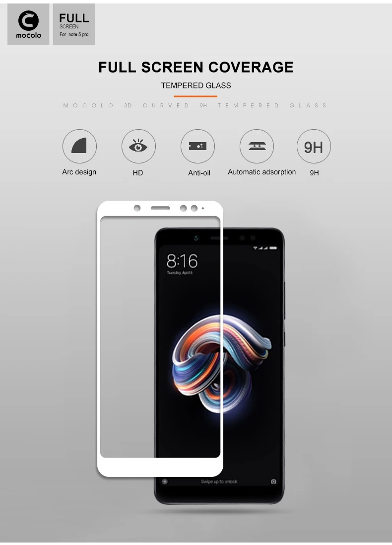 Закаленное стекло Mocolo с полным клеем 9H для Xiaomi Redmi Note 5, Защитная пленка для экрана для Redmi Note 5 Pro 7 8, защитная пленка из закаленного стекла