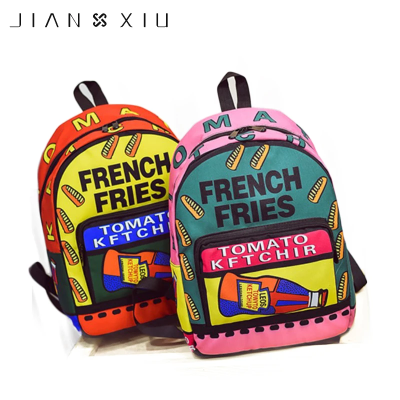 

JIANXIU New Girl's Graffiti Backpacks Canvas Fashion Personality Young Students' School Backpack