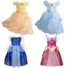Летние платья для девочек Дети Золушка снег белый костюм Cosplay платье принцессы для маленьких девочек Детский костюм Рапунцель и Авроры Belle Платье Vestidos