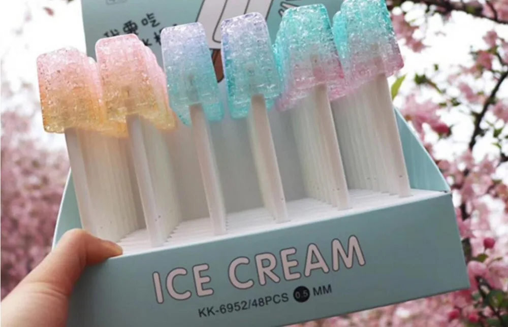 Корейская Popsicle мультипликационная гелевая ручка канцелярский призовой подарок kawaii офисная авторучка черная полная игла черные чернила 48 шт./лот