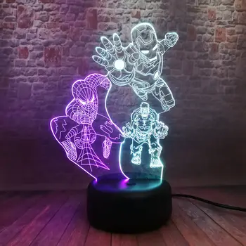 

Avengers End game Iron Man Figurines 3D NightLight LED 7 Mixed Colors Changing Light Marvel Spiderman Hulk Figure Toys