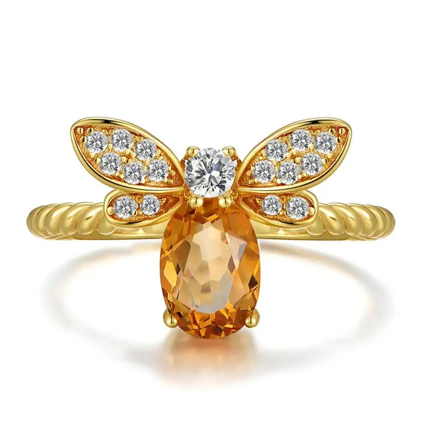 

Stylish Jewelry Bee Insect modeling Ring for Women Popula Natural stone Yellow Crystal Honey Bee Ring Opening Adjustable anillos