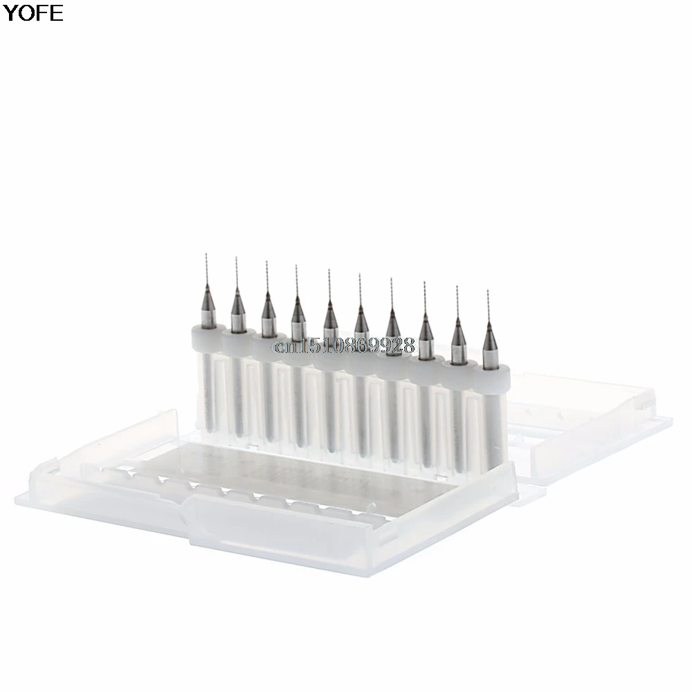 10Pcs 0.4mm Tip 1/8" Shank Spiral Flute Tungsten Carbide Micro PCB