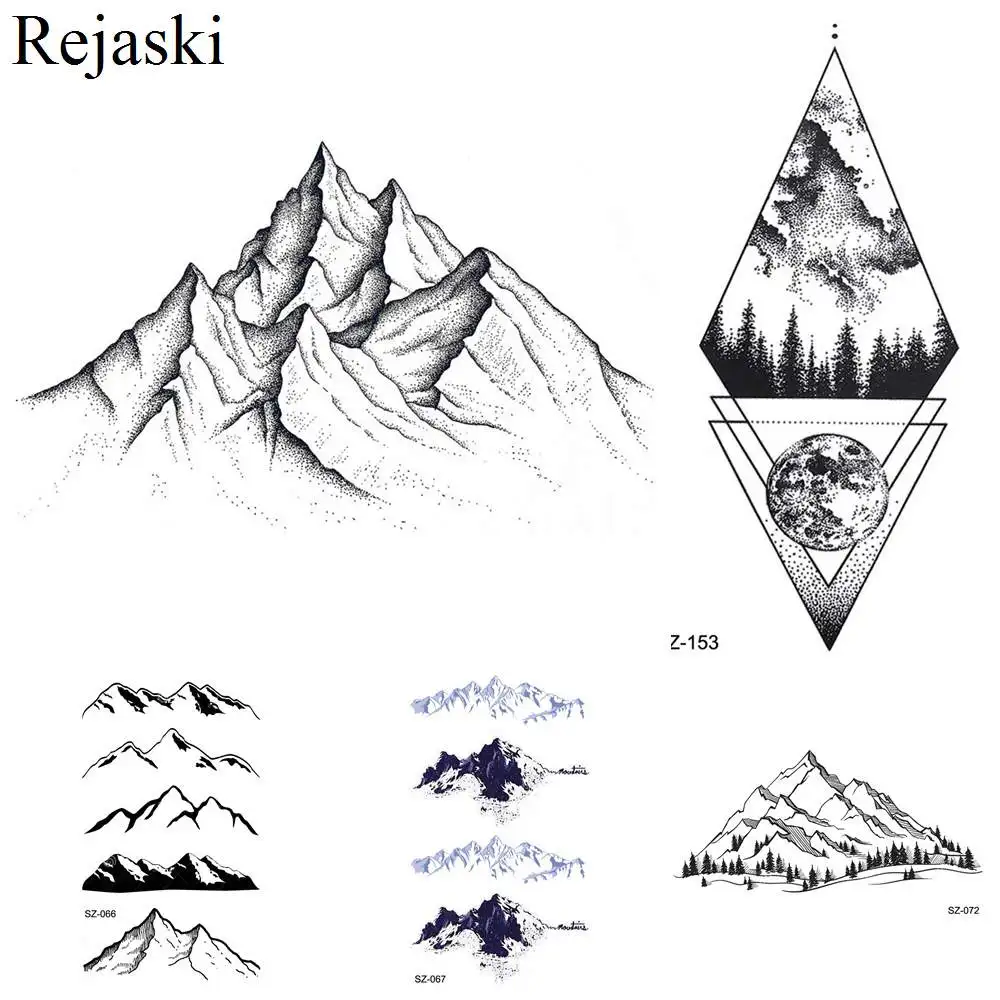 Rejaski черные временные тату наклейки для женщин Айсберг рука геометрические водостойкие татуировки мужские горные поддельные татуировки 3D Летний стиль