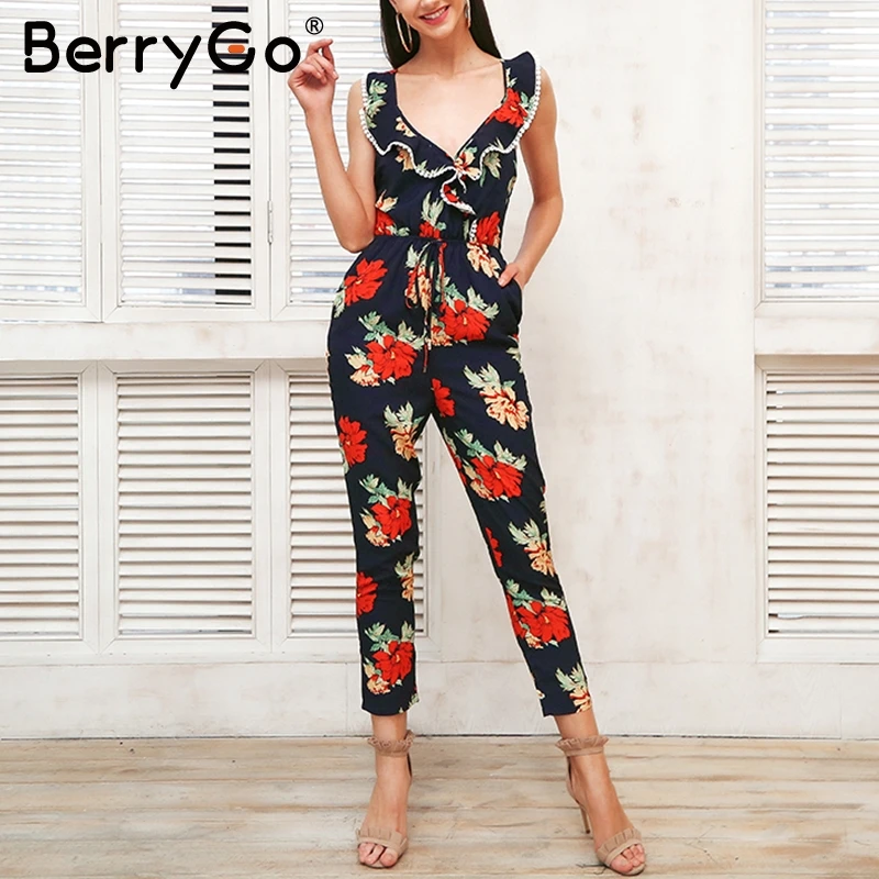 Женский пляжный комбинезон BerryGo с треугольным вырезом и цветочным принтом на