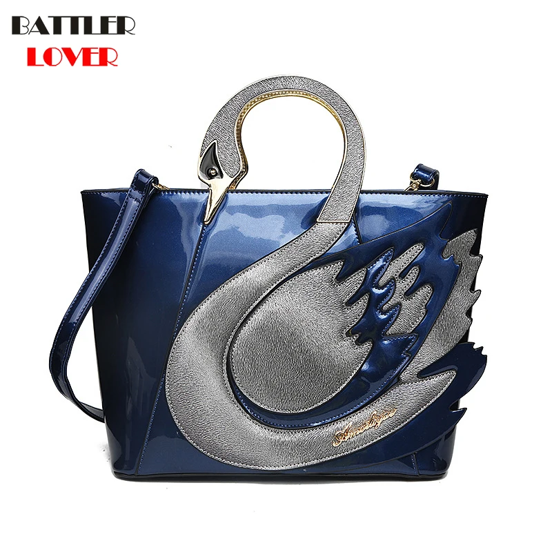 2018 Swan Women Patent Leather Handbags Large Capacity Shopping Bag Fashion Totes Shoulder Bag Women Femme Mujer Bolsa Feminina