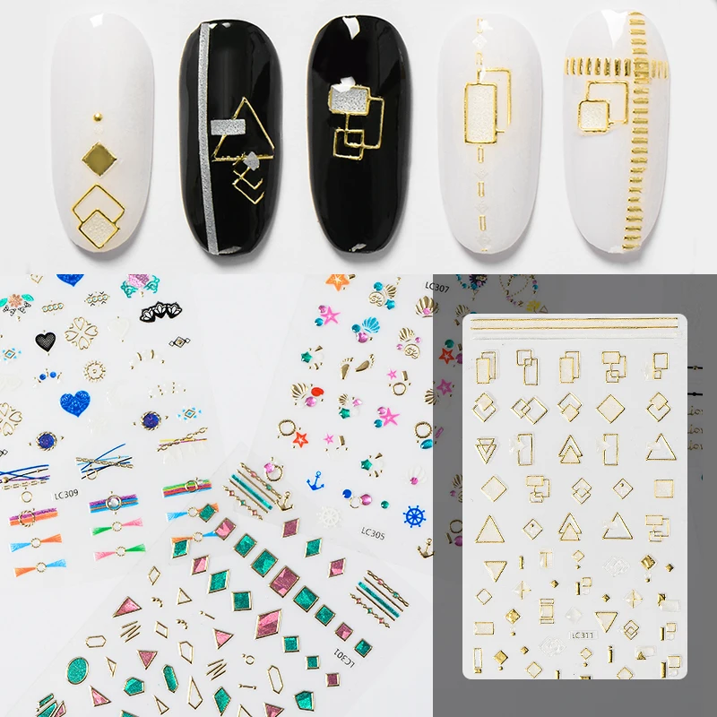 

Mtssii 1 Sheet Geometric 3D Nail Sticker Adhesive Colorful Diamond Patterns Decals Manicure DIY Nail Art Decoration
