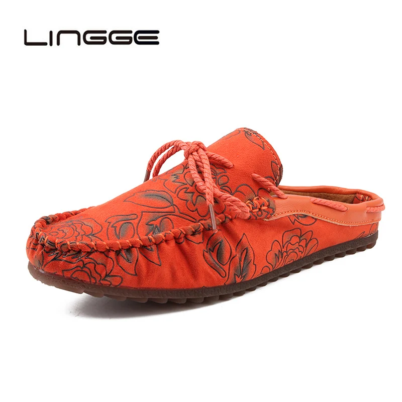 

LINGGE 2019 Fashion Mens High Quality Flats Half Slipper Loafers Casual Summer Sandals Breathanle Peas Half Drag Shoes