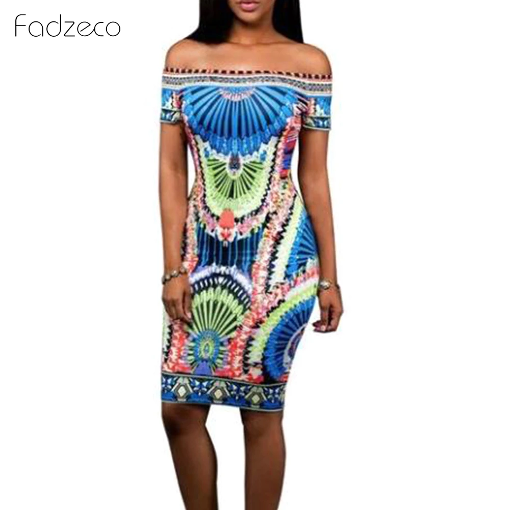

Fadzeco 2019 African Dress For Women Off The Shoulder Sexy New Summer Dresses Tribal Print Slit Dresses