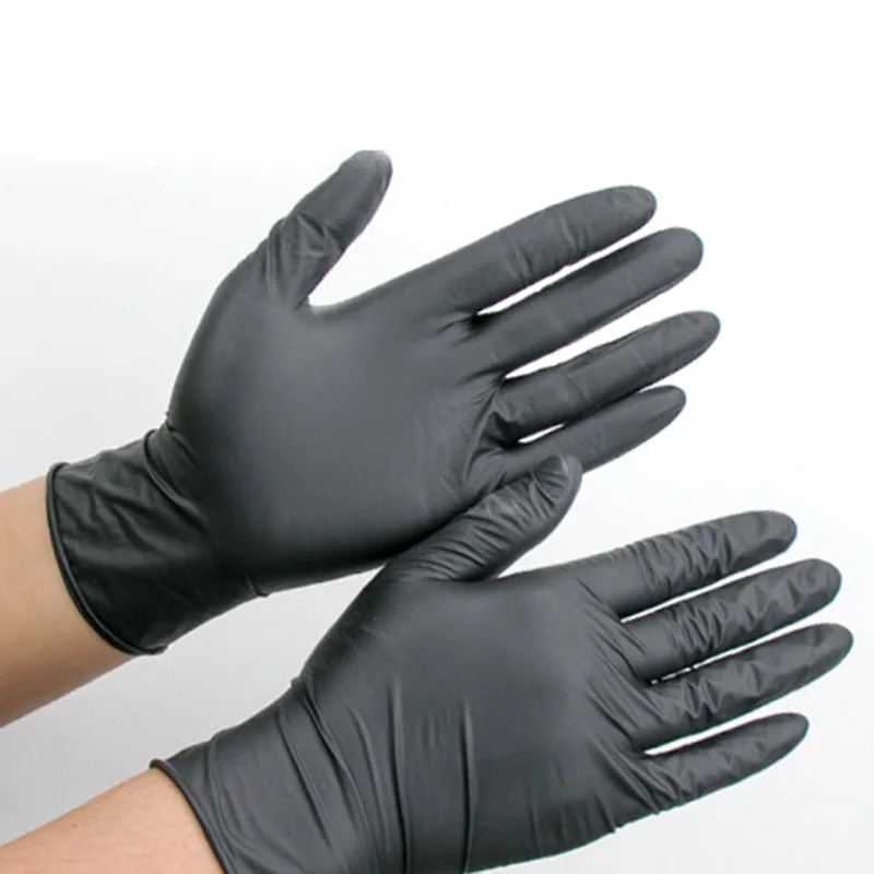 100 Pcs/Set Disposable Black Anti Corrosion Nitrile Gloves Medical
