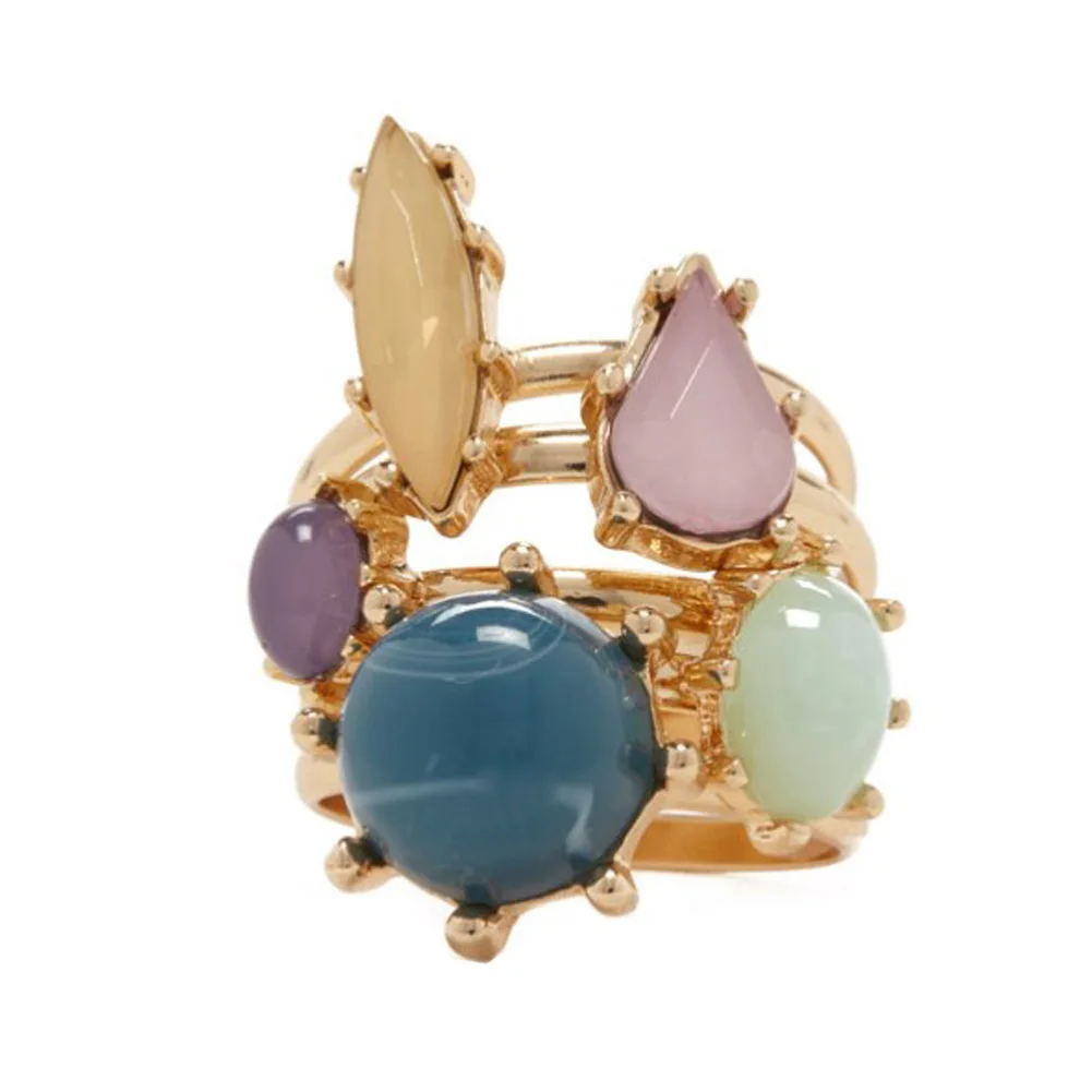 

5pcs Gold Color Pink Drop Stone Statement Ring Sets for Women Punk Moon Open Knuckle Charm Finger Ring for Party Friend Gift