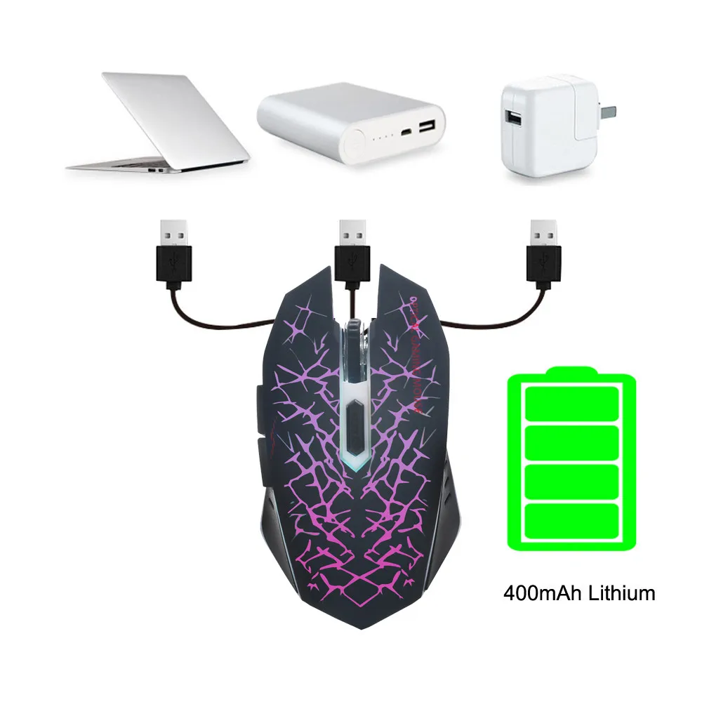 Трещина шесть кнопок Беспроводная зарядка mute мышь перезаряжаемая Беспроводная немая светодиодный Подсветка USB Оптический, эргономический игровая световая мышь