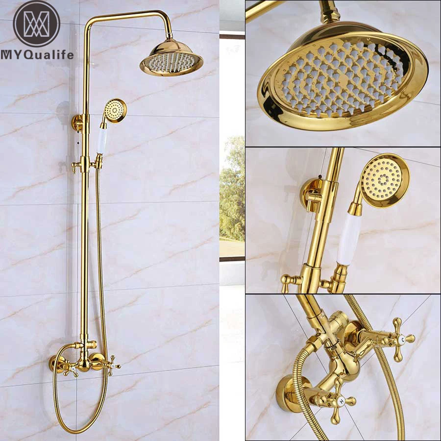 Golden 8" Rainfall Shower Misers Wall Mounted Dual Handle with