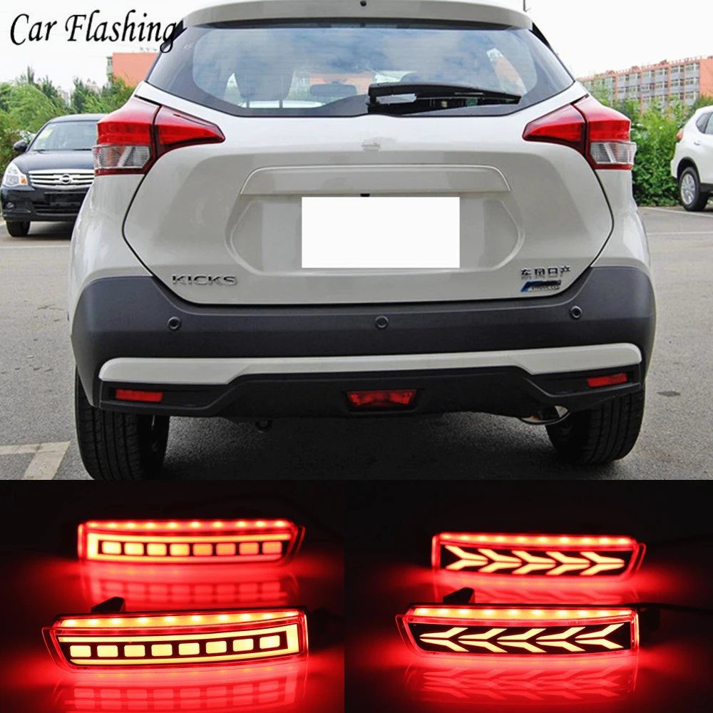 

Carflashing 2PCS Multi-functions Car LED Tail Rear Fog Lamp Brake Light Rear Bumper Decoration Lamp For Nissan Kicks 2017 2018
