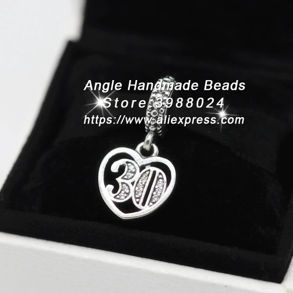

S925 Sterling Silver 30 Years of Lvoe with Clear CZ Pendant Dangle Charms Beads Fit Jewelry Pandra Bracelets Necklace DA136