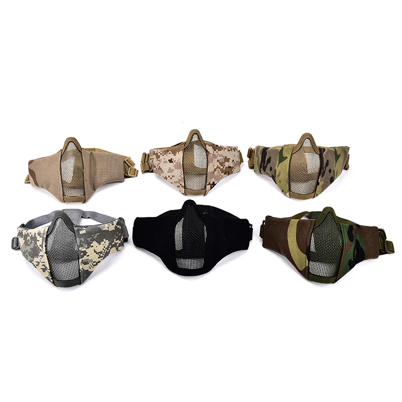 

Hot Airsoft Half Lower Face Metal Steel Net Mesh Mask Hunting Cycling Tactical Protective CS Halloween Party Half FaceMask