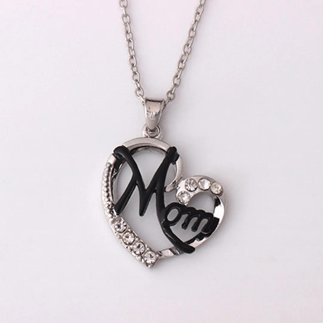 Sainio Lover Heart Pendant Necklace Letter  MOM  Inlaid Crystal Chain Necklace Mother s Day Gift Birthday Gift Women Jewlery