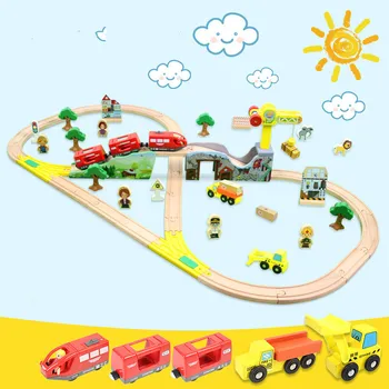 

70Pcs Magnetic Electric Train Toy Car Wooden Train Track Set Model Car Puzzle Building Trough Track Children's Educational Toys