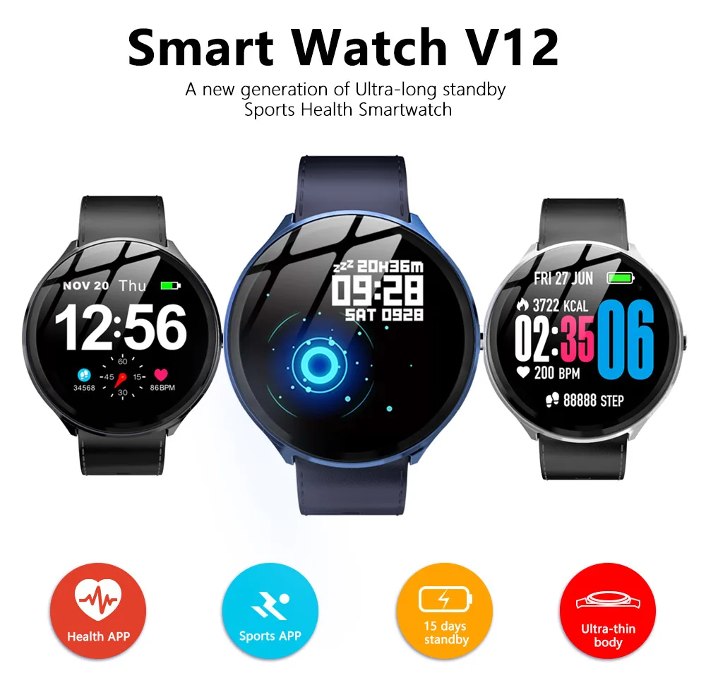 Смарт-часы V12, IP67, водонепроницаемые, для здоровья, gps, спортивные, пульсометр, Bluetooth, умные часы, 1,3 дюймов, Смарт-часы для мужчин и женщин, для IOS, Android