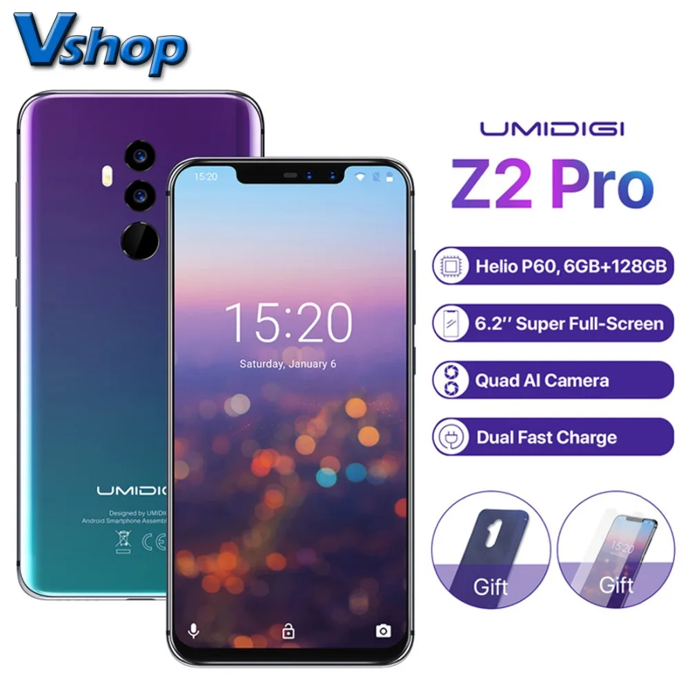 UMIDIGI Z2 Pro глобальная версия 4G Смартфон Android 8 1 6 ГБ + 128 Гб Helio P60 Восьмиядерный 16MP 8MP