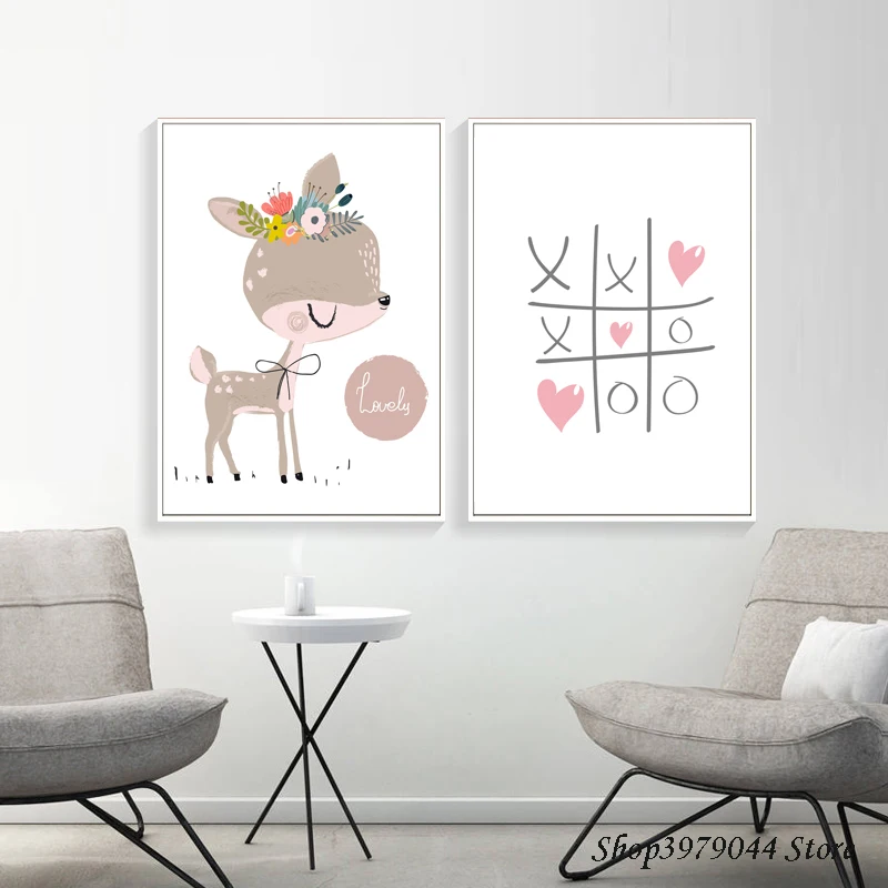 

Tableau Cartoon Fawn Quadro Animal Poster Nordic Style Kids Decoration Decoracao Para Casa Quadros De Parede Para Sala Unframed