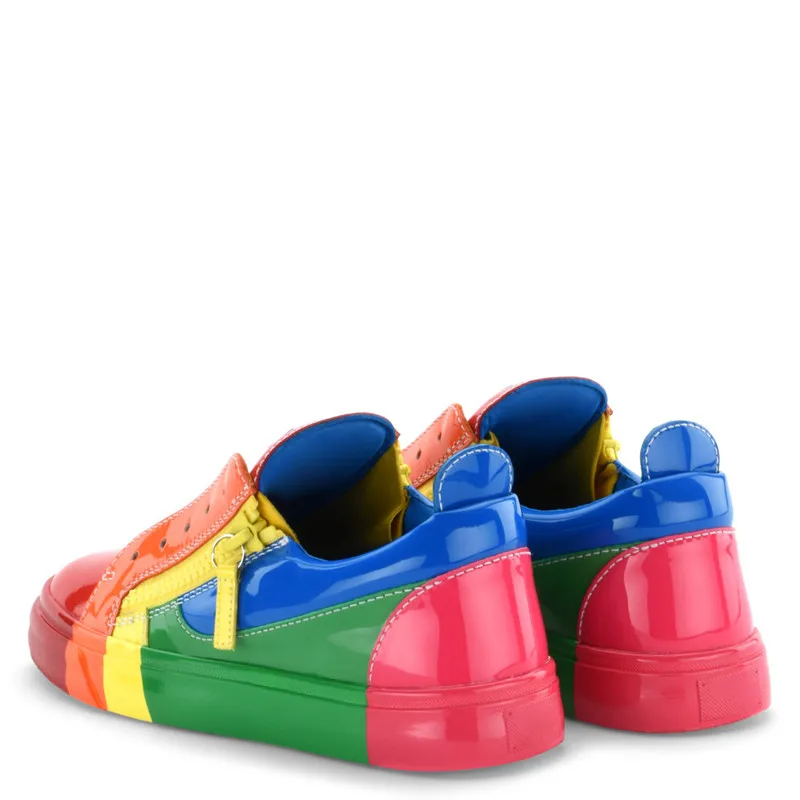 Уличная разноцветная мужская повседневная обувь в стиле ретро; цветная обувь из лакированной кожи на плоской толстой подошве; обувь на молнии; zapatillas hombre