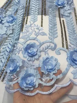 

Luxurious soft latest embroidered 3d lace fabric, sky blue African lace fabric, high-quality lace chiffon French lace 3d flowe