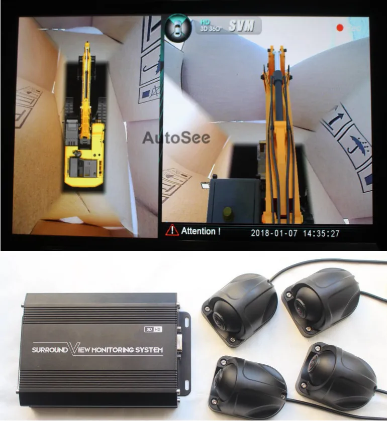 

HD 3D Excavator Digger 360 degree surround view camera Bird eye Panoramic monitoring system blind spot detection SVM DVR