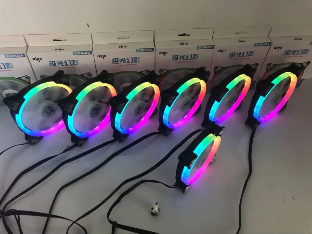 Aigo aurora C5 радужные огни разноцветные RGB регулируемый цветной вентилятор 140 мм светодиодный ПК Компьютер охлаждающий кулер бесшумный чехол контроллер вентилятора