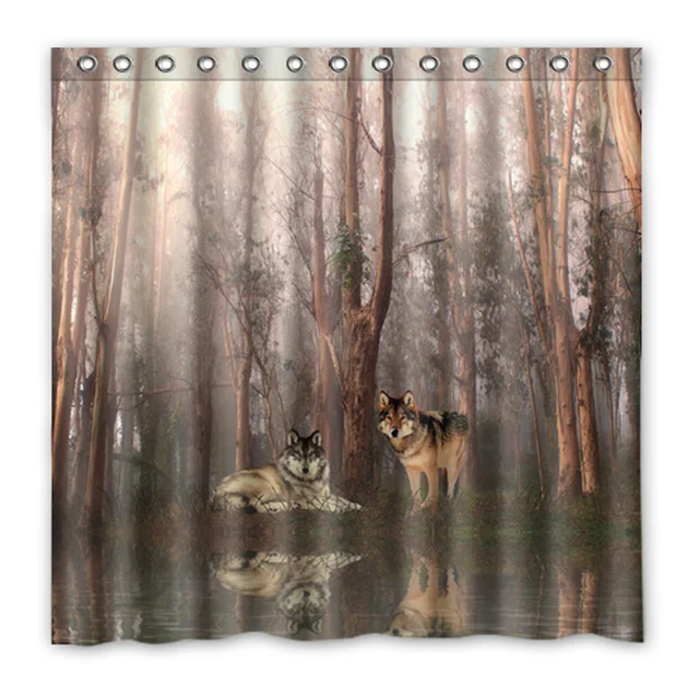 Luxury Smart Shower Curtains Tree Wolf Forest Fog Custom Design Luxury Smart Shower Curtains Tree Wolf Forest Fog Custom Design Creative Curtain Bathroom Waterproof Polyester