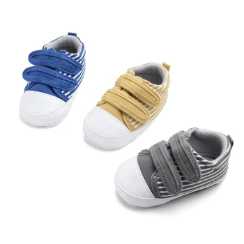 

Cute Baby Boys Girls Breathable Classic Stripe Print Canvas Shoes Anti-Slip Shoes Sneakers Toddler Soft Soled First Walkers