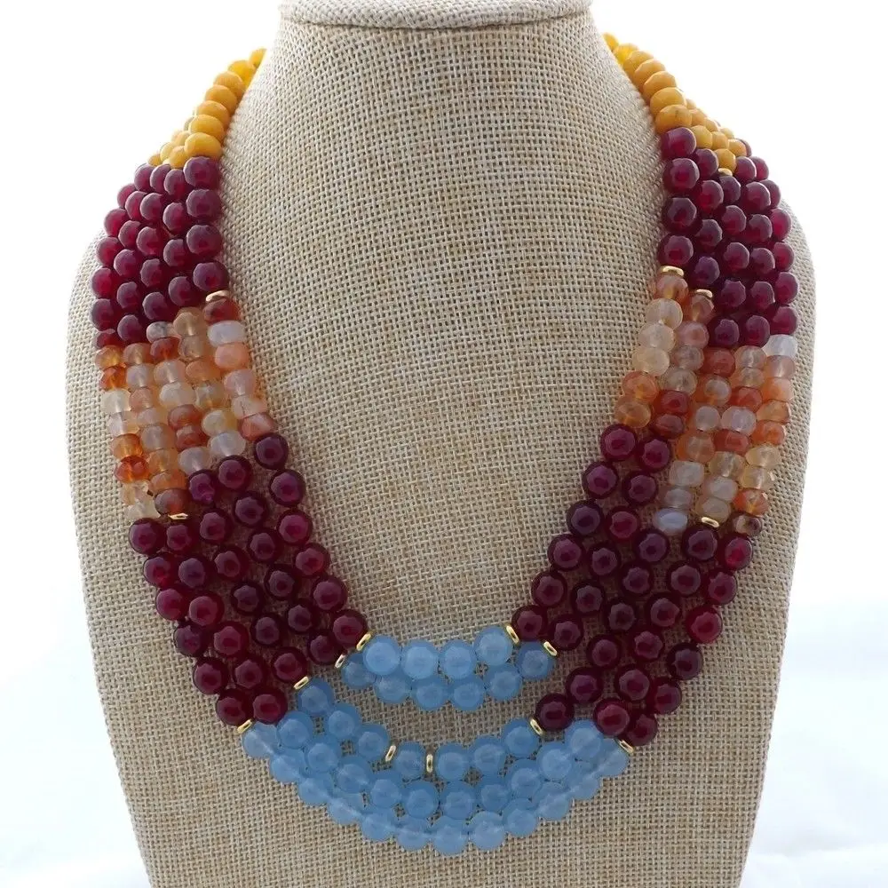 

K122708 18" 5 Strands Multi Color Gems Stone Necklace