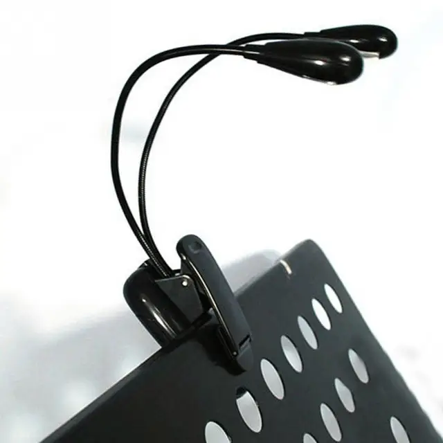 Kids Night Reading Lamp 5500K 2 Dual Arms Clipping Lights 4 LED Flexible Book Music Stand Clip On Light Lamp Black Reading Lamp