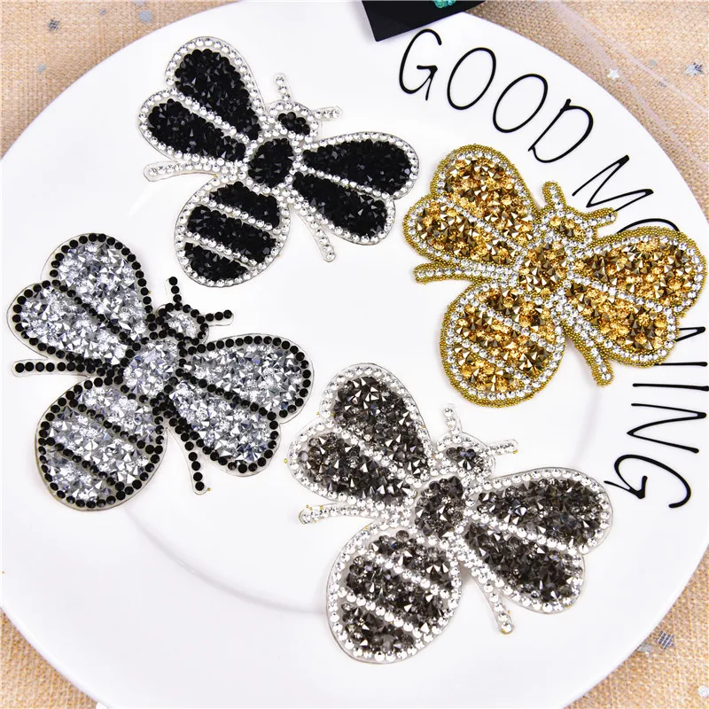 

Free ship 10pcs design bee hotfix rhinestones heat transfer design iron on DIY motifs patches applique for kid garment bag shoe