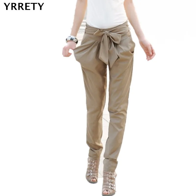 

YRRETY Women New Fashion Long Pencil Pants Plus Size Harem Casual cotton Pant Bow Waist Belt Pleated Thin Waist Loose Trousers
