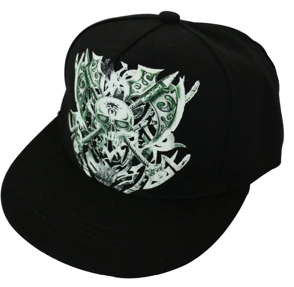 2017 New Summer Personality Black Skull Ax Flat Brim Snapback Caps For