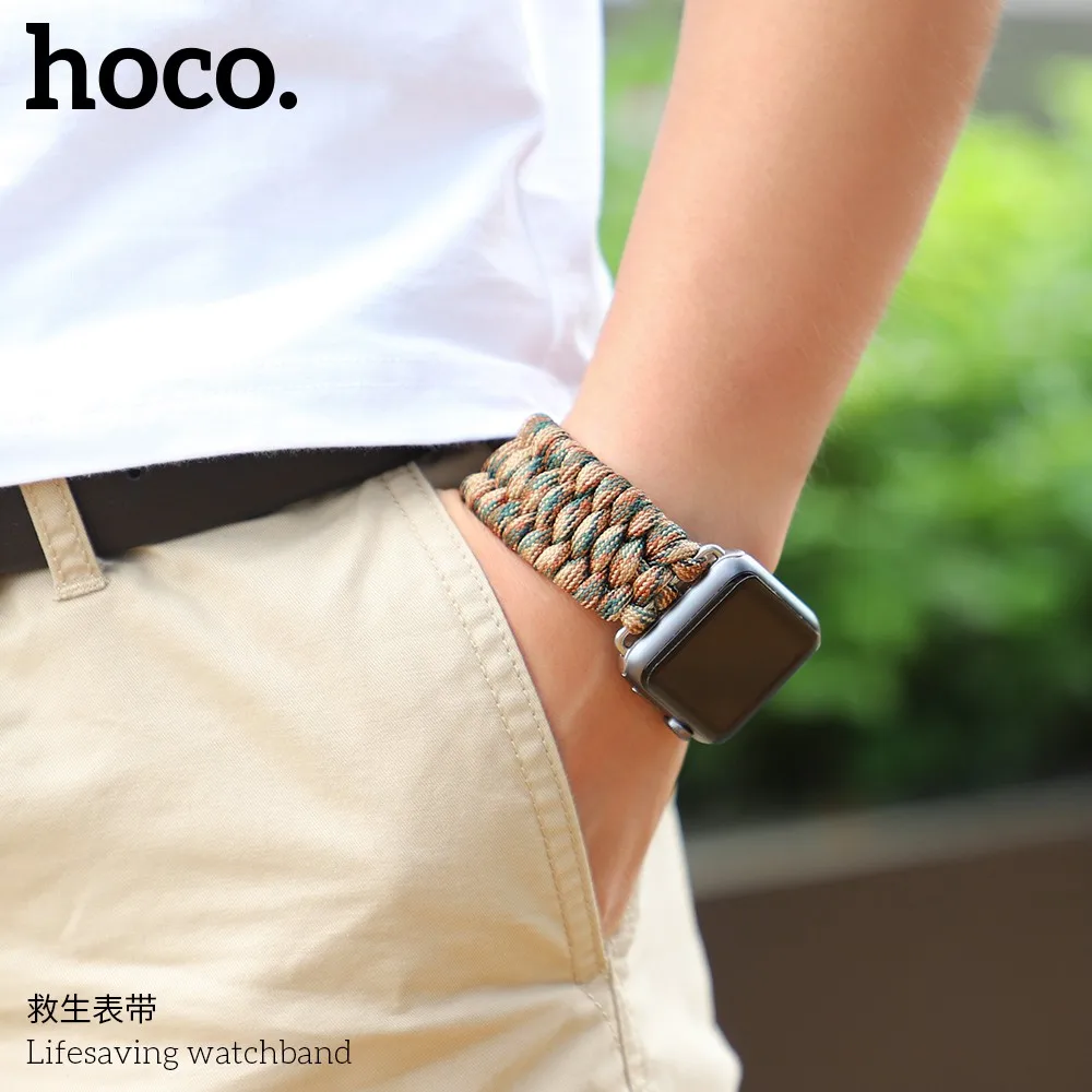 HOCO тканый нейлоновый веревочный ремешок для Apple Watch 42, 44 мм, 38, 40 мм, уцелевший инструмент, браслет для iWatch серии 5, 4, 3, 2, 1, браслет на запястье