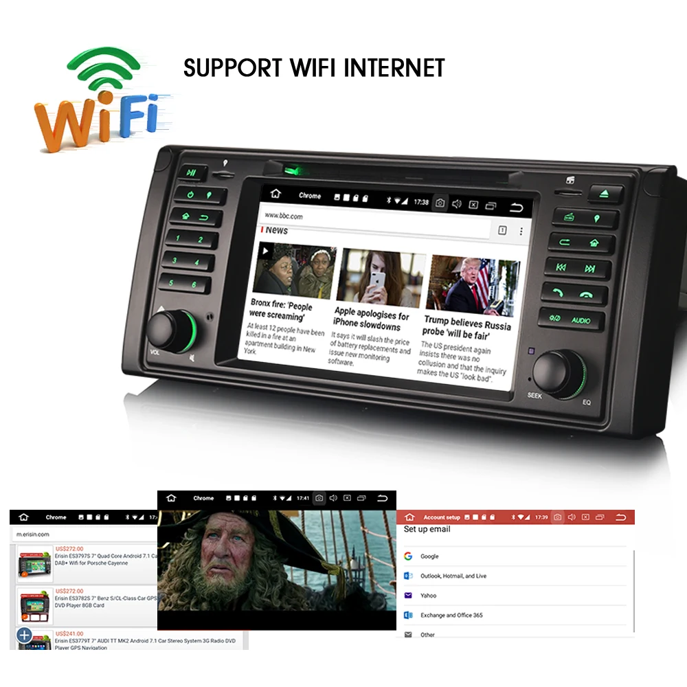 Top 8-Core Android 8.0 CD Head Unit GPS RDS Sat Navi DAB+ Radio BT WiFi 3G OBD DTV-IN CAM-IN Car DVD player FOR BMW E39 X5 E53 M5 3