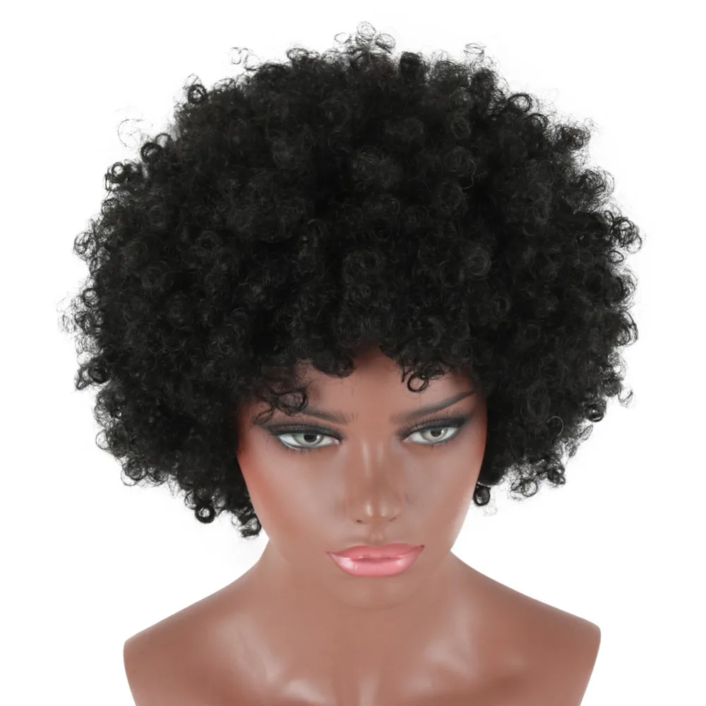 Deyngs короткий черный афро кудрявый вьющиеся синтетические парики для Для мужчин и Для женщин пушистый термостойкие синтетические Косплэй Костюм Полный Парики