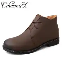 CcharmiX Genuine Leather Men Shoes Spring Summer Top Side Leather Mens Ankle Boots Black Brown Retro Large Size Male Footwear