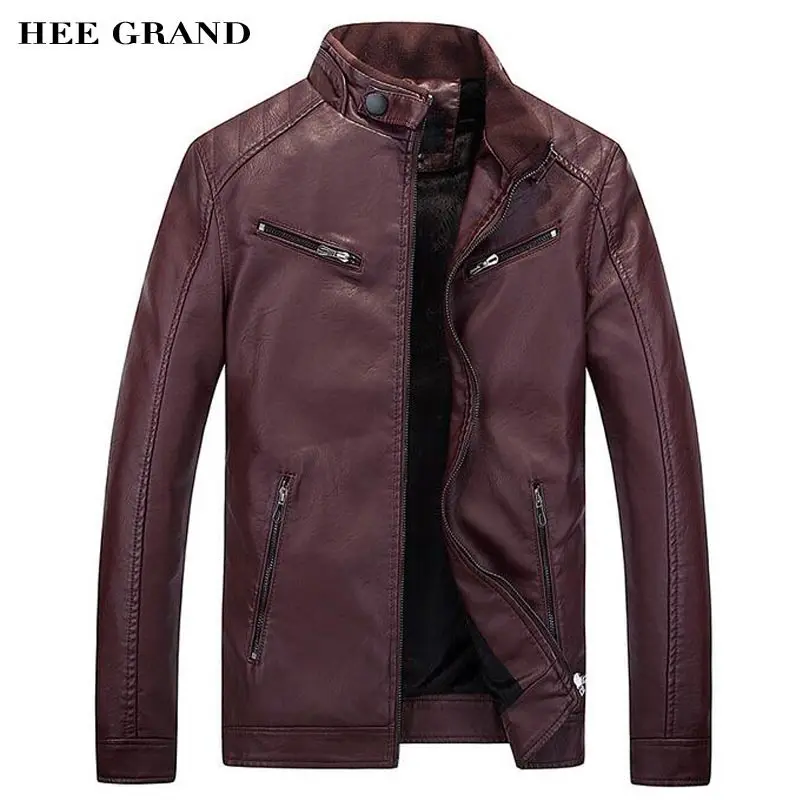 

HEE GRAND 2017 New Arrival Men Fashion Fleece Pu Jacket Slim Fitted Early Spring Autumn Leather Outwear Size M-3XL MWP411