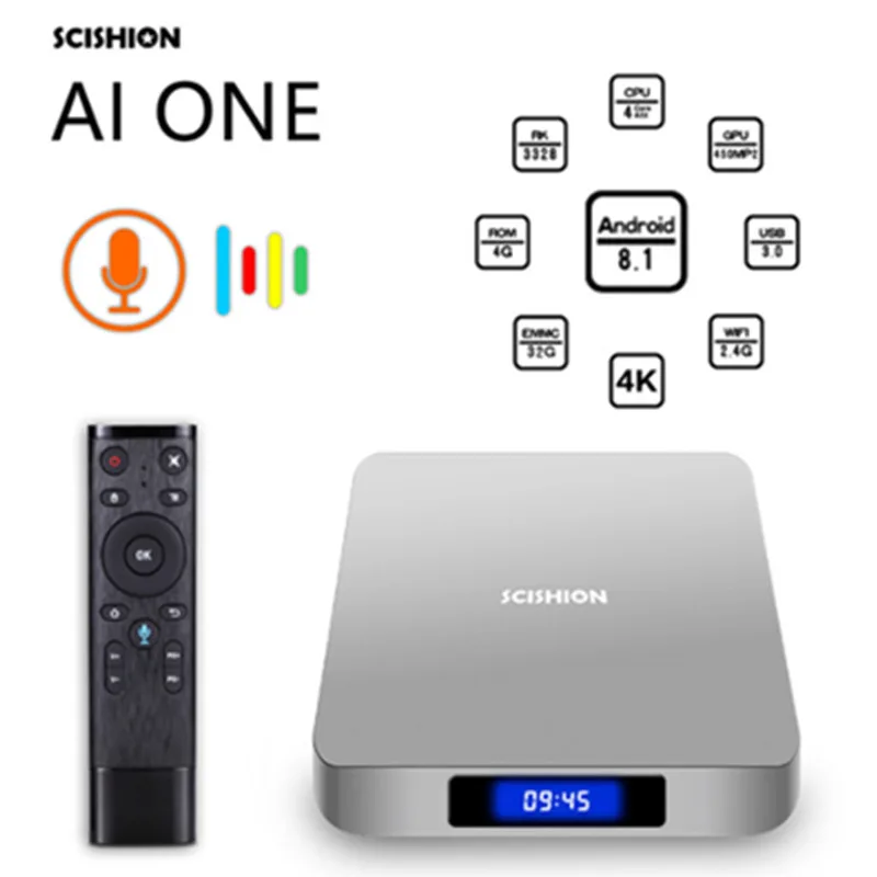Новинка! SCISHION AI ONE Smart ТВ коробка Android 8 1 голос управление 2 ГБ/4 ГБ оперативная