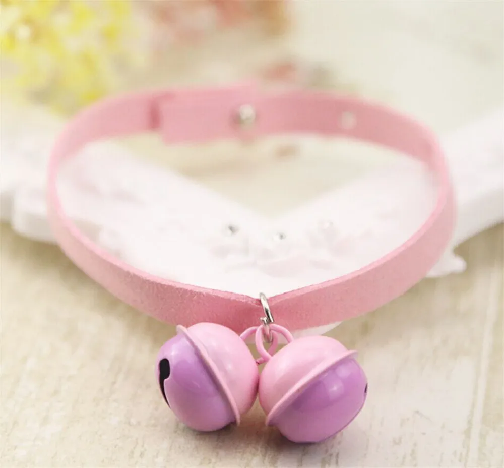 5 Pcs Pet Dog Cat Collar Kawaii Leather Double Bells Collar Pets pupply