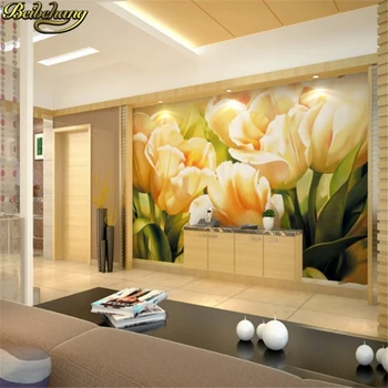 beibehang papel de parede 3D Seamless wall covering green tulip bedroom living room sofa TV background 3D photo wallpaper murals 3d brick wall stone wallpaper modern vintage living room tv sofa background wall covering gray brick wall papers papel de parede