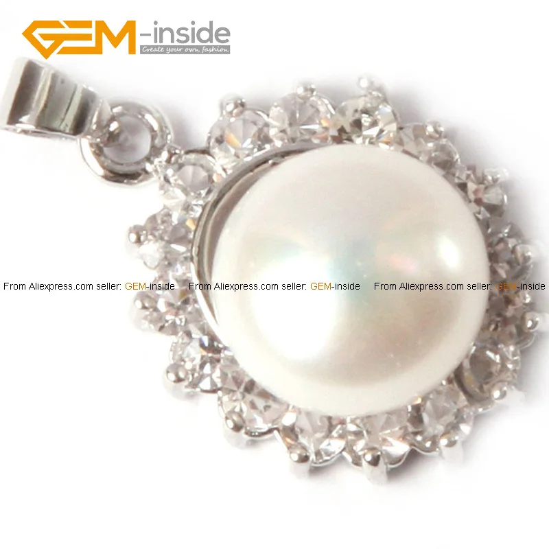Round Pearl Beads Pendant 16x22mm Gold Plated Rhin...