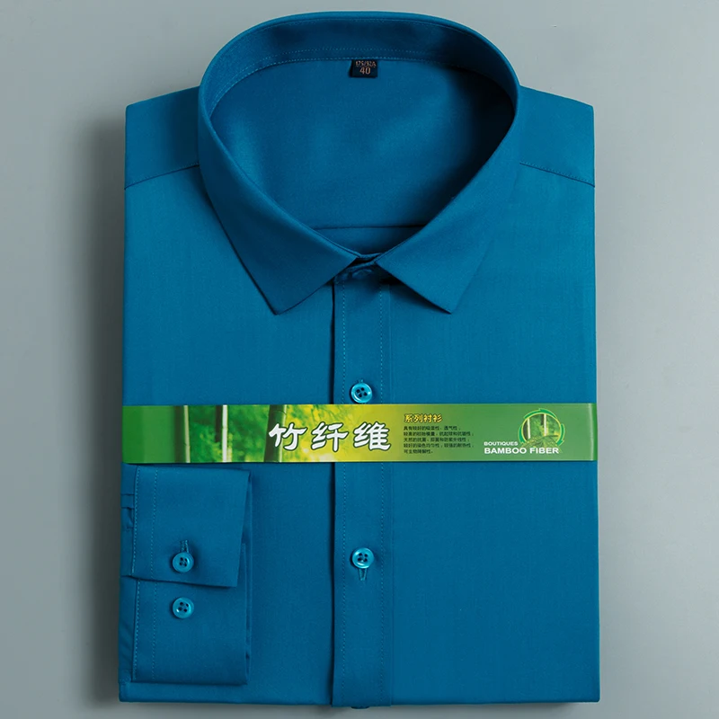 

2019 bamboo fiber long sleeved dress shirts for men soft comfortable stretch spandex fabric slim fit male tops without pocket