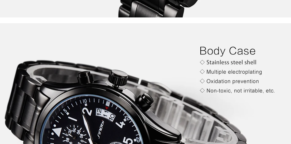 Новое поступление SINOBI пилот Часы мужские хронограф наручные часы водонепроницаемые топ роскошные нержавеющая сталь дайвер мужчины Женева кварцевые часы