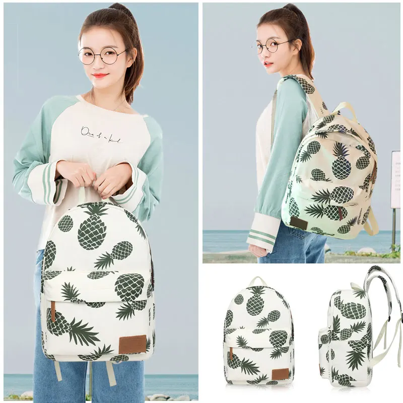 Las mujeres de impresión de lienzo mochila mochilas para las chicas bolsa verde piña mochila GRANDE DE VIAJE mochila escolar Las mujeres de impresión de lienzo mochila mochilas para las chicas bolsa verde piña mochila GRANDE DE VIAJE mochila escolar